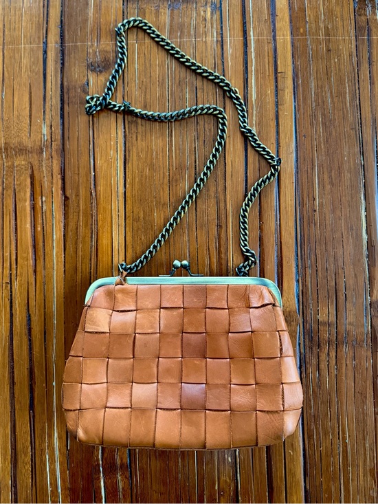 Margot New York Handbags - Margot New York Leather Woven Crossbody Bag with Chain Strap